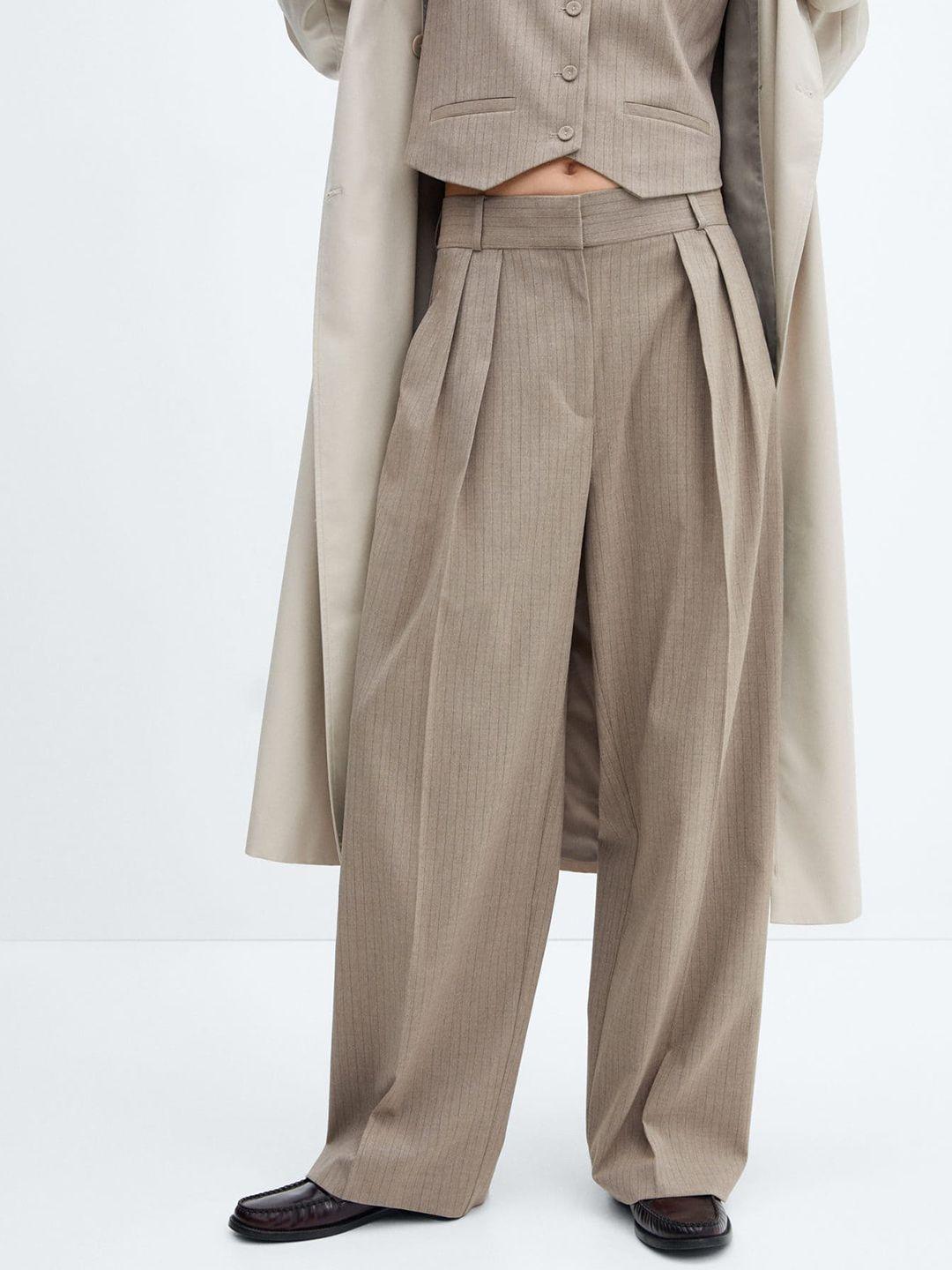 mango women striped wide leg pleated trousers