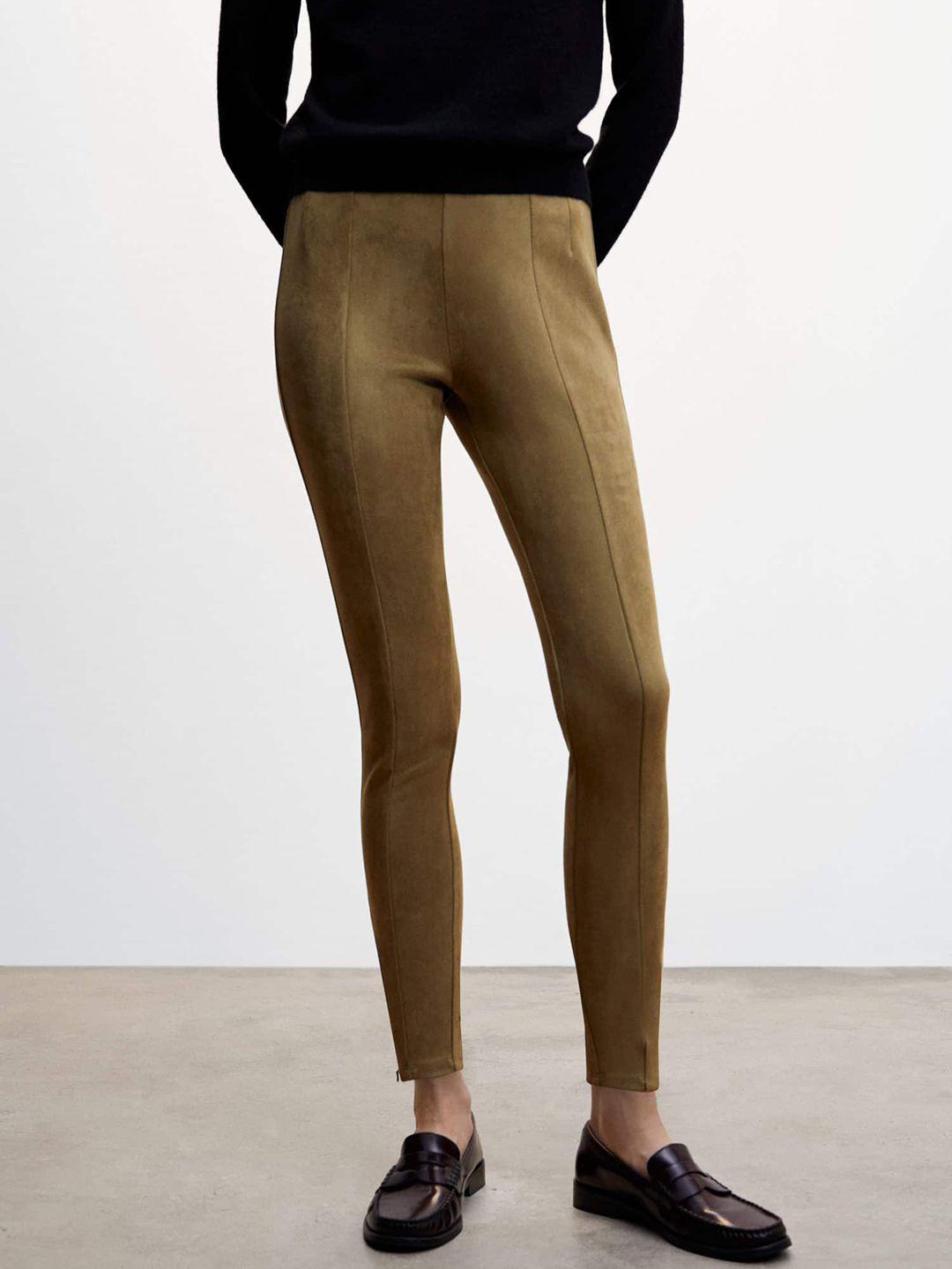 mango women suede zip-detail ankle-length leggings