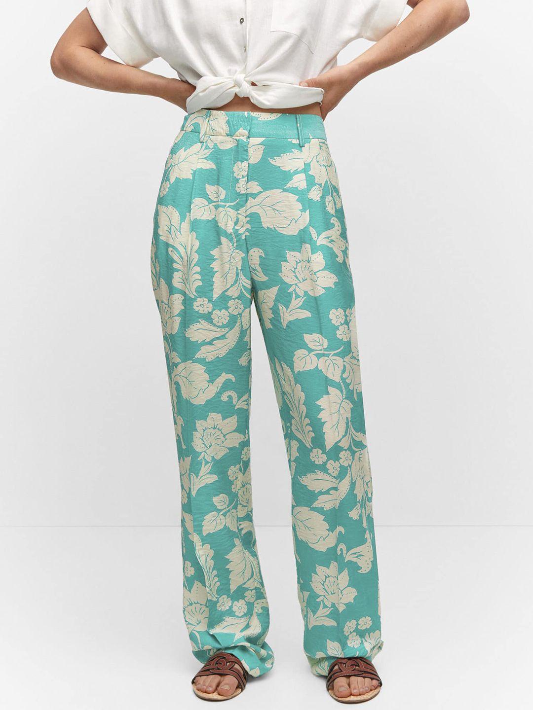mango women tropical printed straight fit high-rise trousers