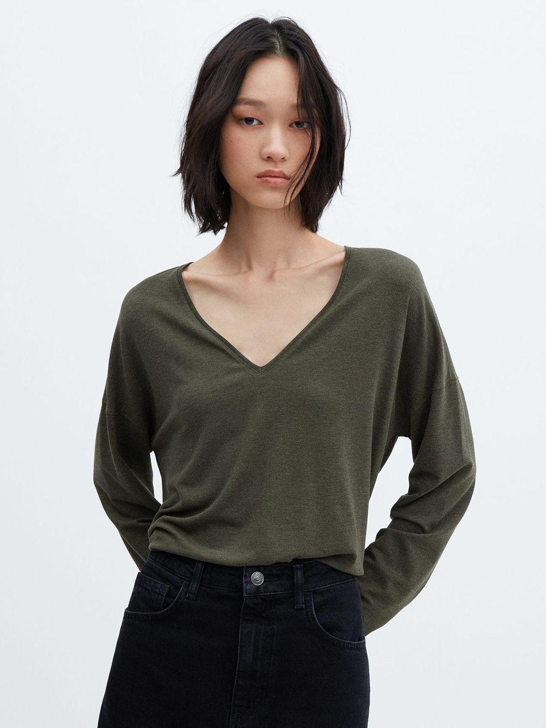 mango women v-neck drop-shoulder sleeves t-shirt