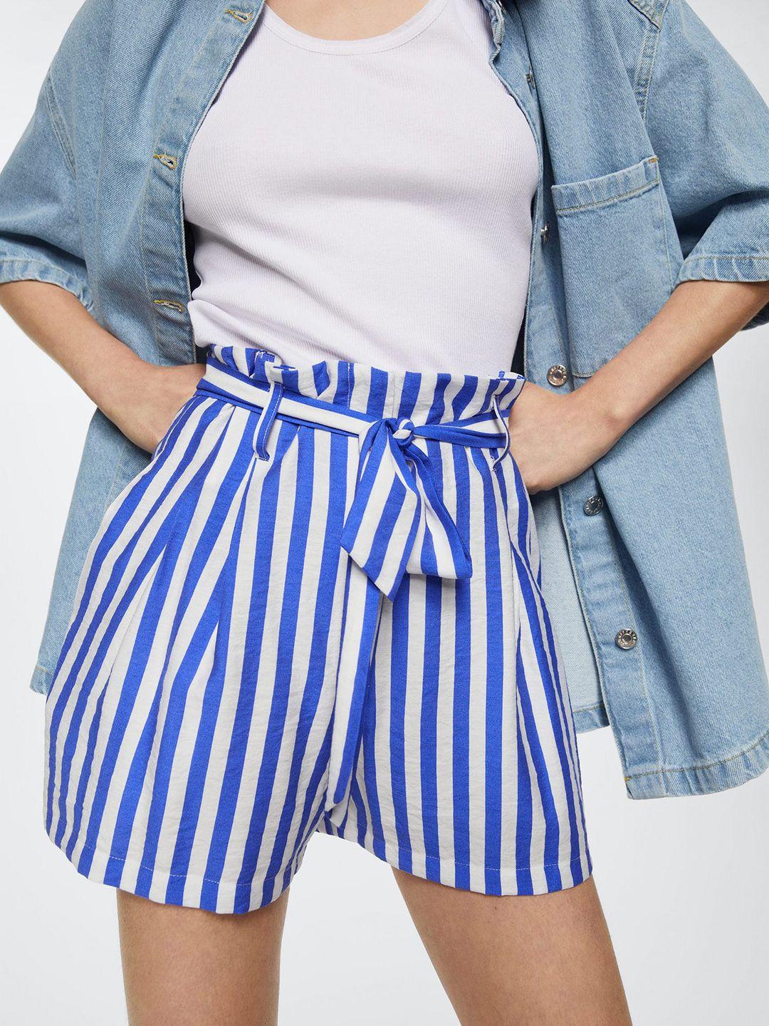 mango women white & blue striped shorts