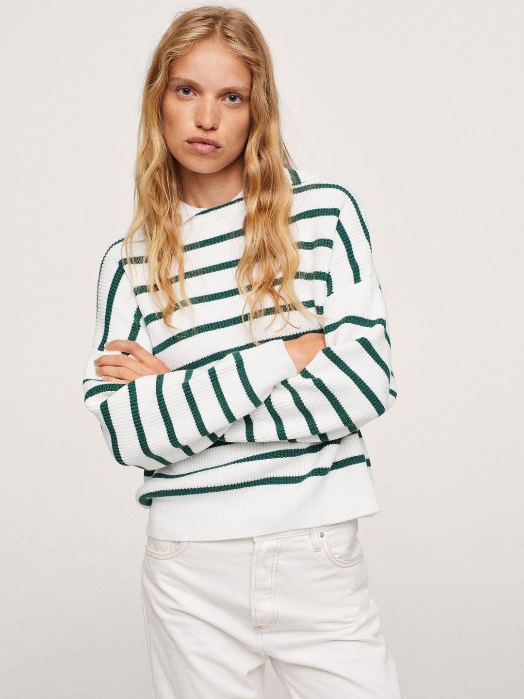 mango women white & green striped pullover