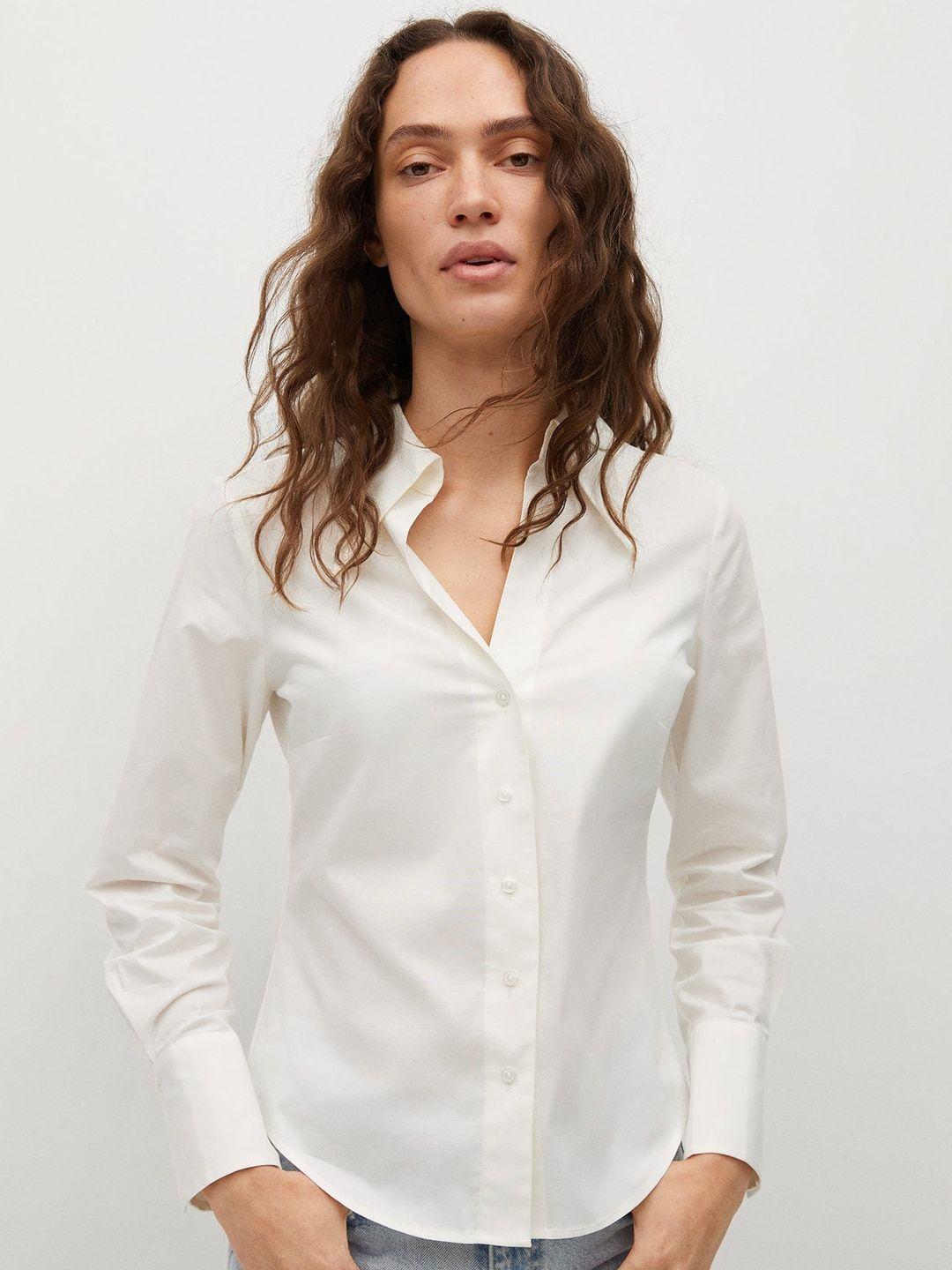 mango women white solid casual shirt