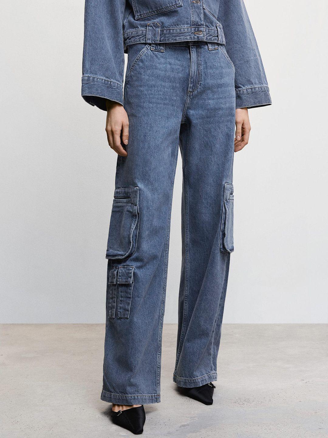 mango women wide leg pure cotton jeans with box pockets