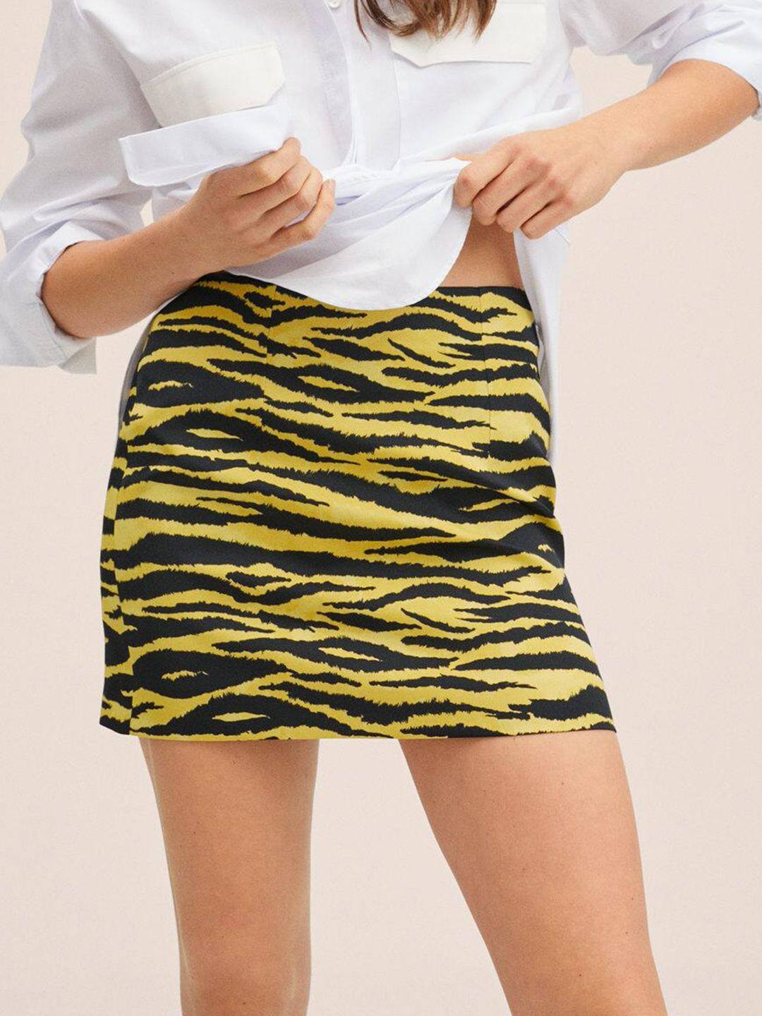 mango women yellow & black tiger print mini skirt