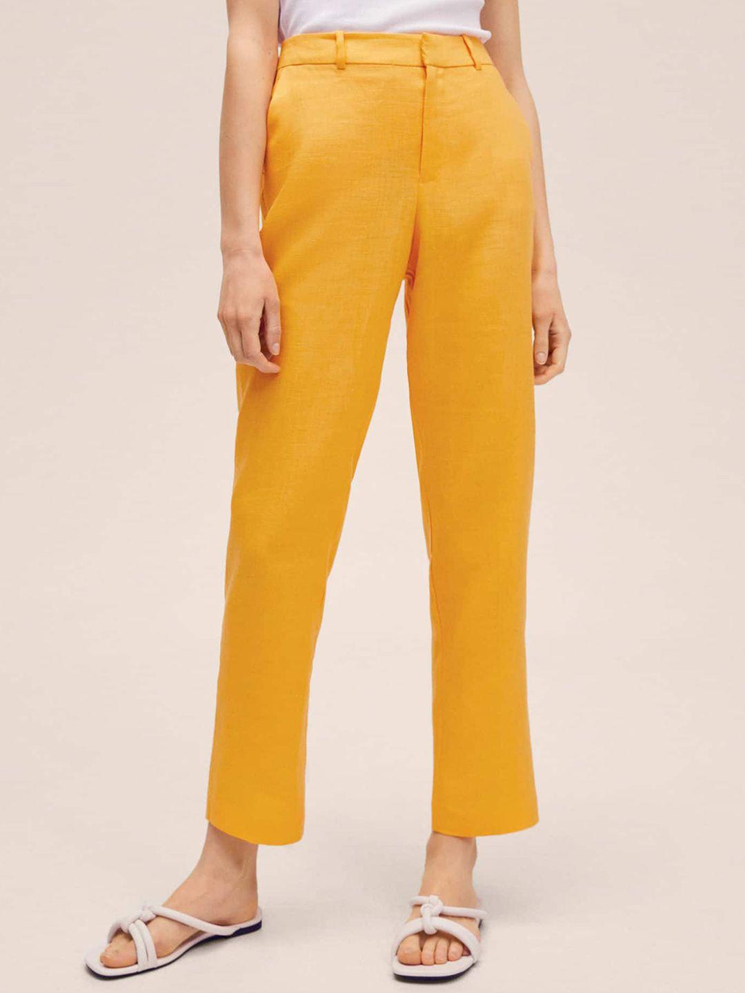 mango women yellow high-rise trousers