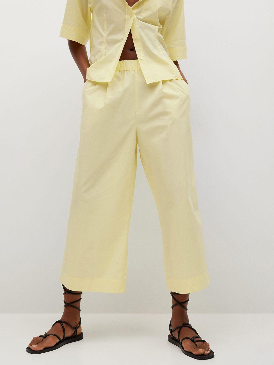 mango women yellow solid cotton culottes