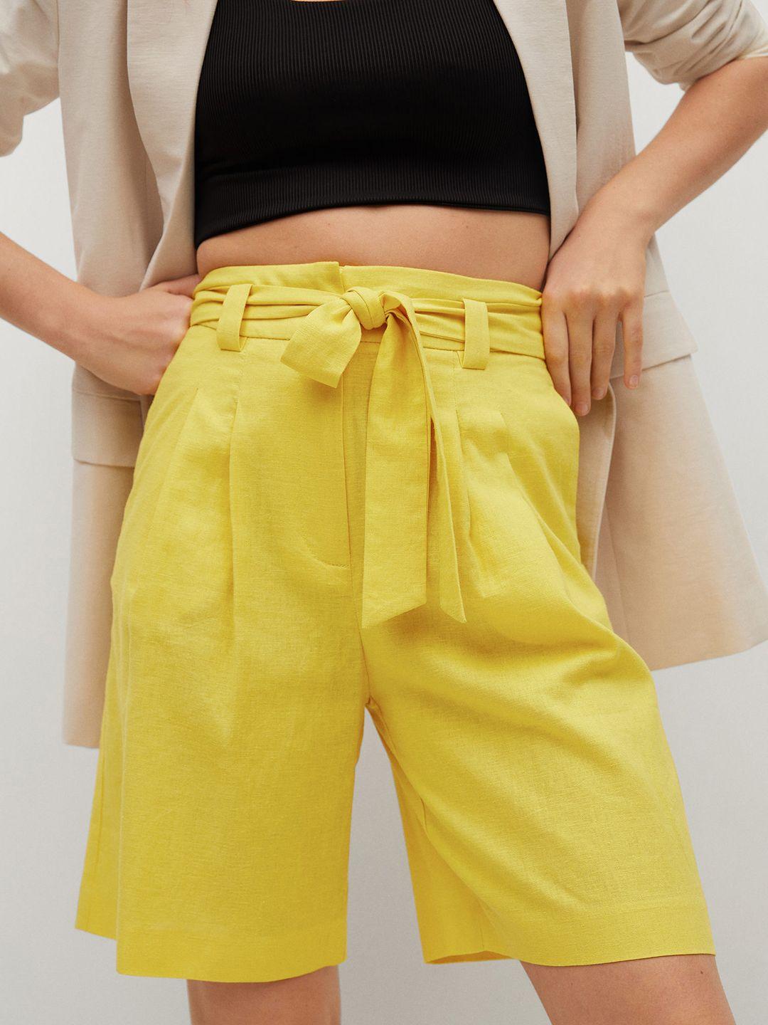 mango women yellow solid regular shorts