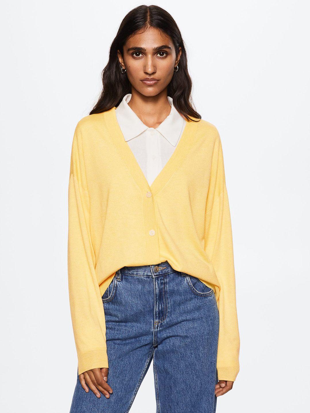 mango women yellow solid sustainable cardigan