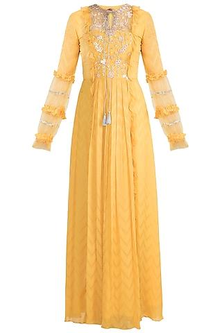 mango yellow anarkali gown with dupatta