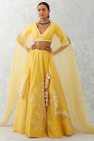 mango yellow chanderi embroidered lehenga set