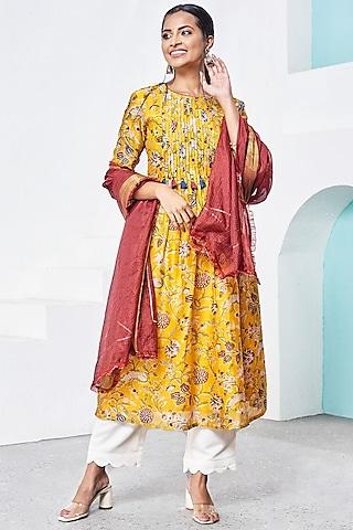 mango yellow chanderi kurta set