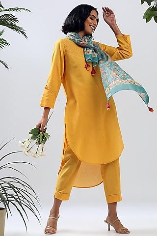 mango yellow cotton kurta set