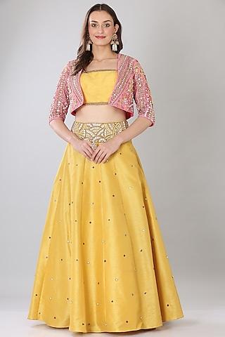 mango yellow dupion jacket lehenga set