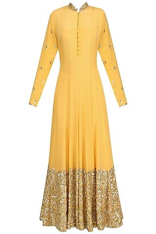 mango yellow embellished anarkali set