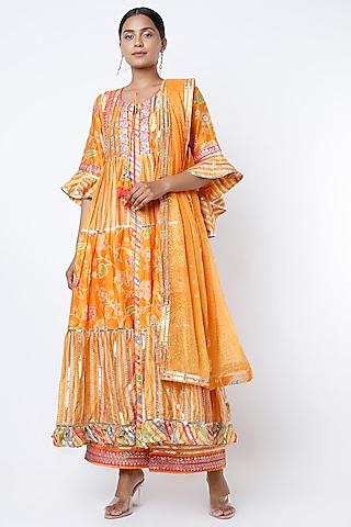 mango yellow embroidered anarkali set