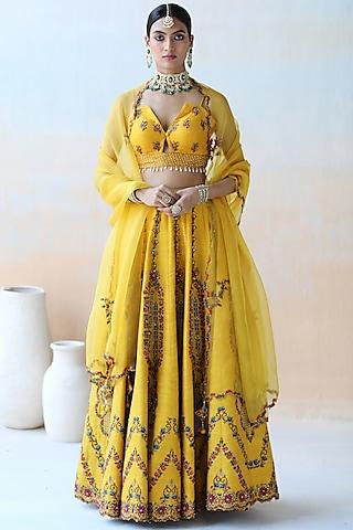 mango yellow embroidered lehenga set