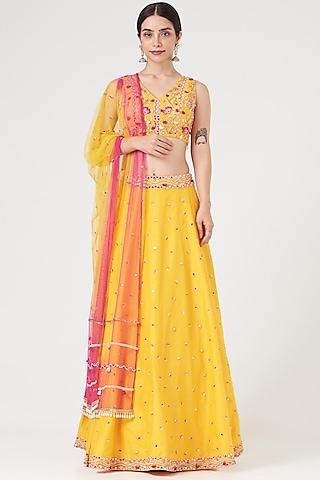 mango yellow embroidered lehenga set