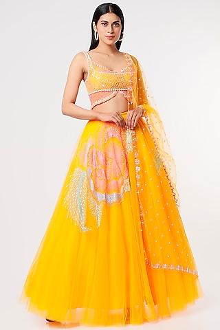 mango yellow embroidered lehenga set