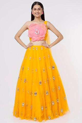 mango yellow embroidered lehenga set