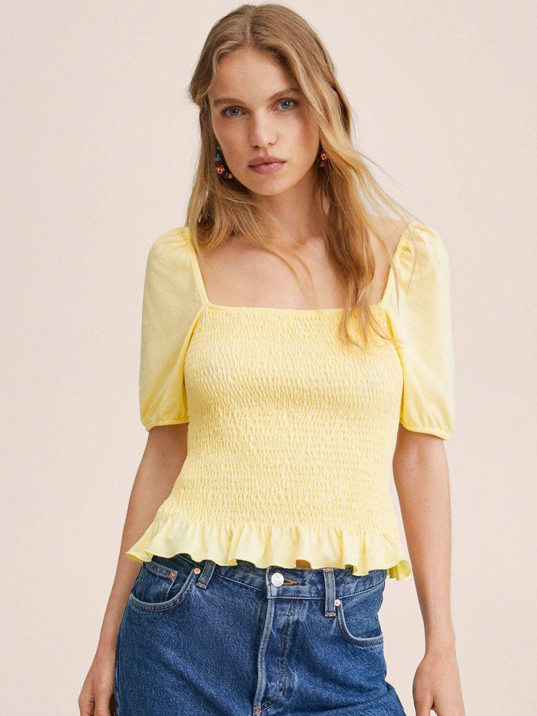 mango yellow pure cotton smocked top