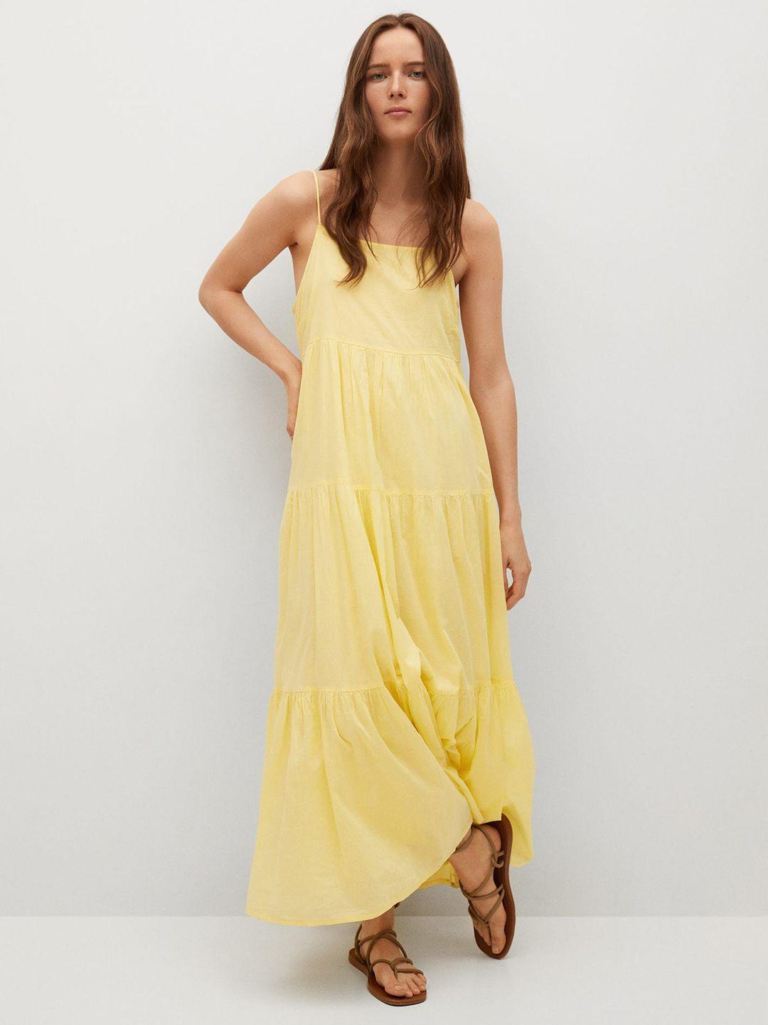 mango yellow pure cotton solid maxi dress