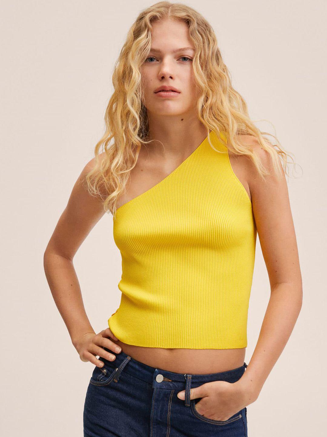 mango yellow ribbed one shoulder crop top