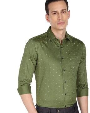 manhattan micro print slim fit shirt with patch pocket