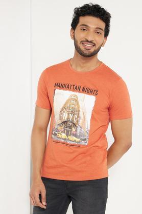 manhattan nights orange graphic print casual t-shirt for men - orange