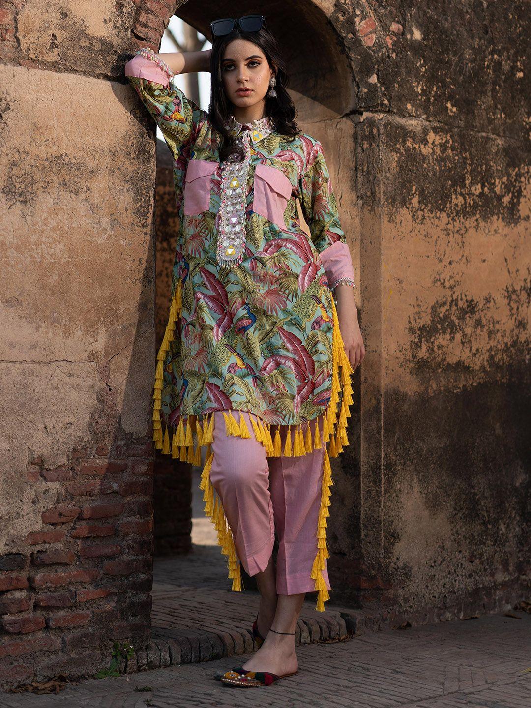 mani dua khanna floral embroidered pure cotton kurta with trousers