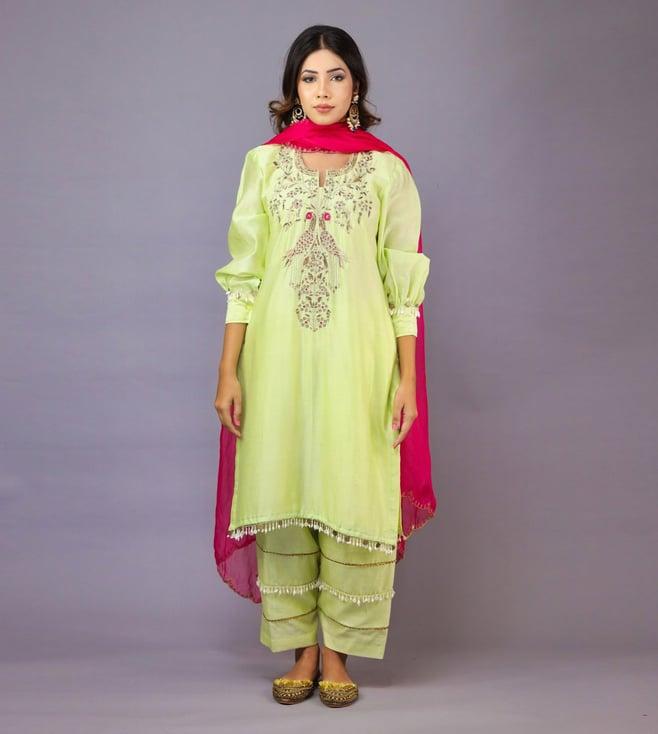 mani dua khanna light green noor kurta with pant and dupatta