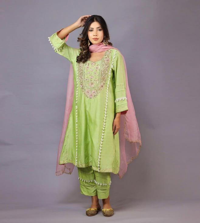 mani dua khanna pistachio green noor kurta with pant and dupatta