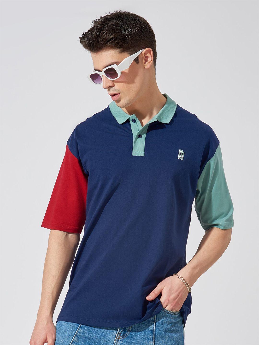 maniac colourblocked polo collar cotton oversize t-shirt