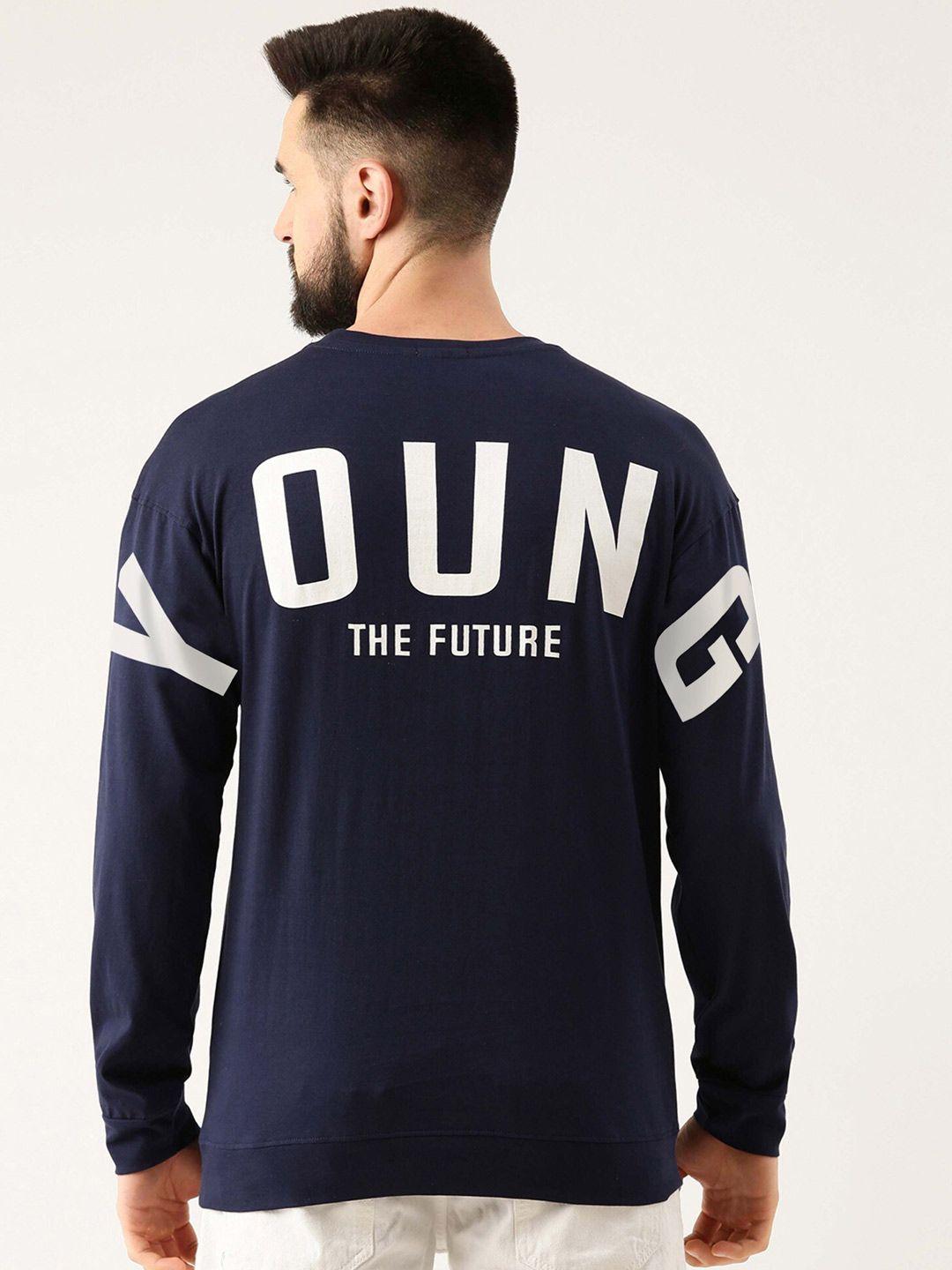 maniac men navy blue cotton typography slim fit t-shirt