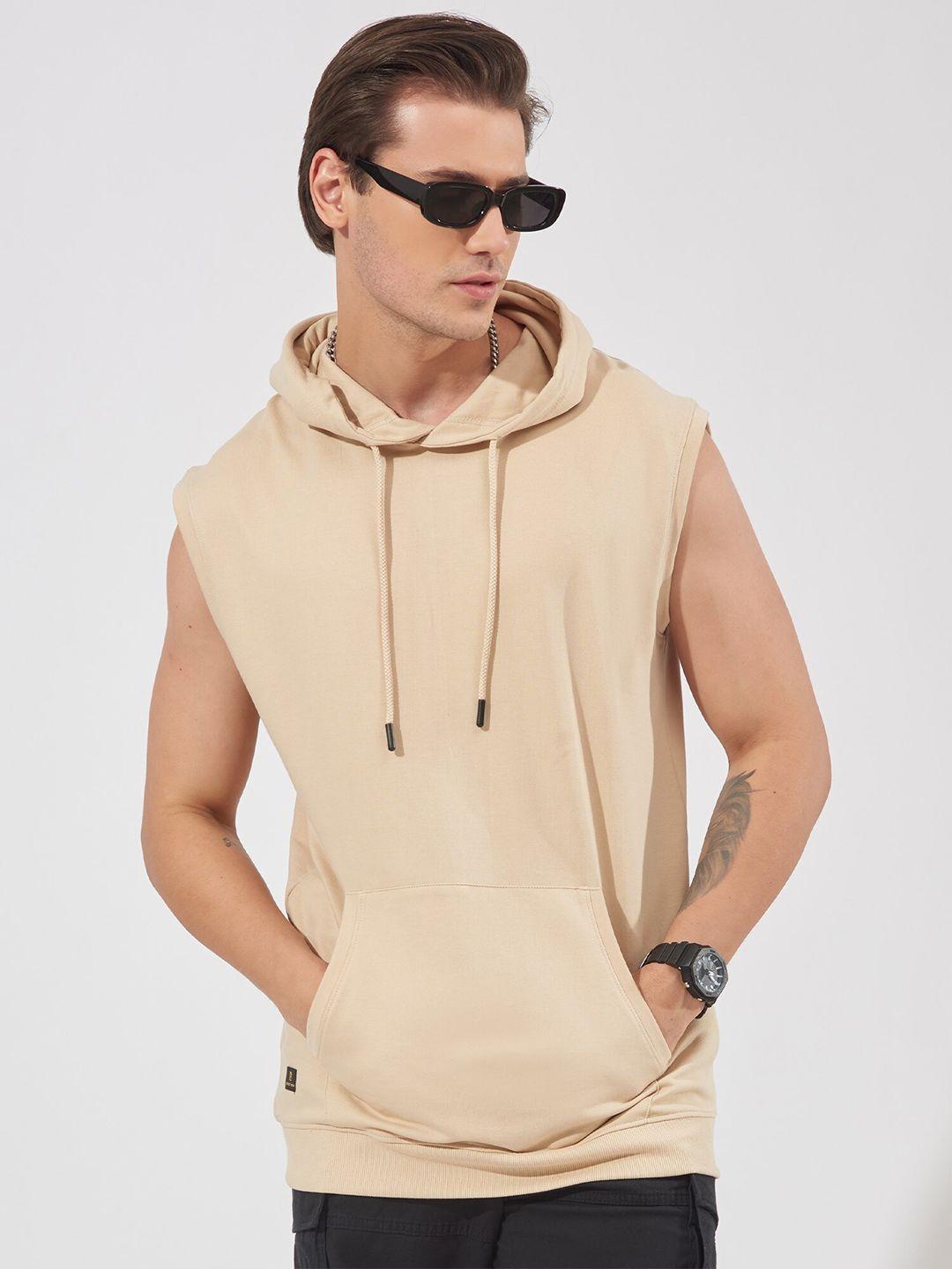 maniac sleeveless hooded pure cotton slim fit t-shirt