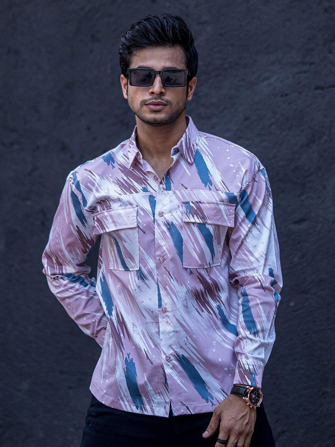 maniac classic abstract spread collar chest pocket full sleeve cotton casual shirt