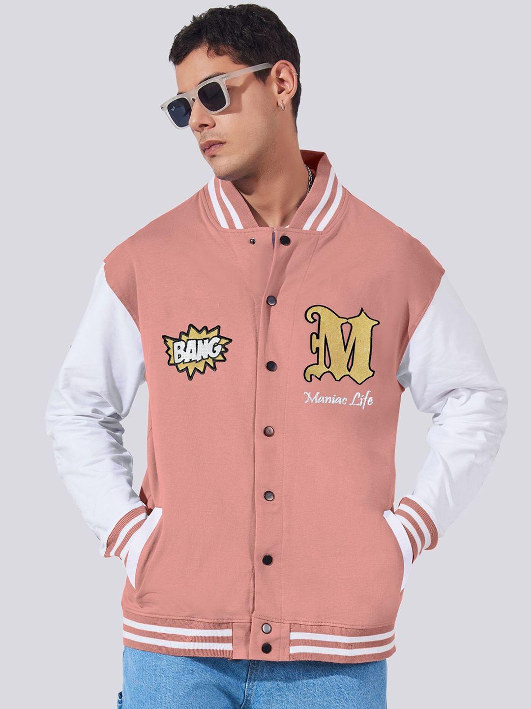 maniac colourblocked mandarin collar fleece varsity jacket