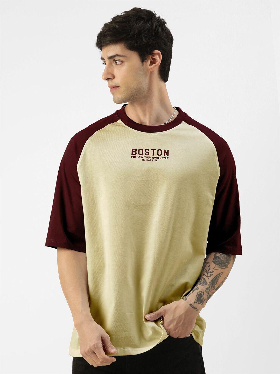 maniac colourblocked round neck raglan sleeves oversized cotton t-shirt