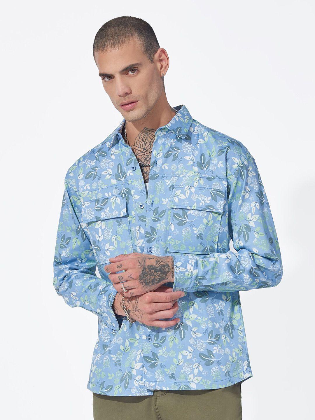 maniac men blue classic floral opaque printed casual shirt