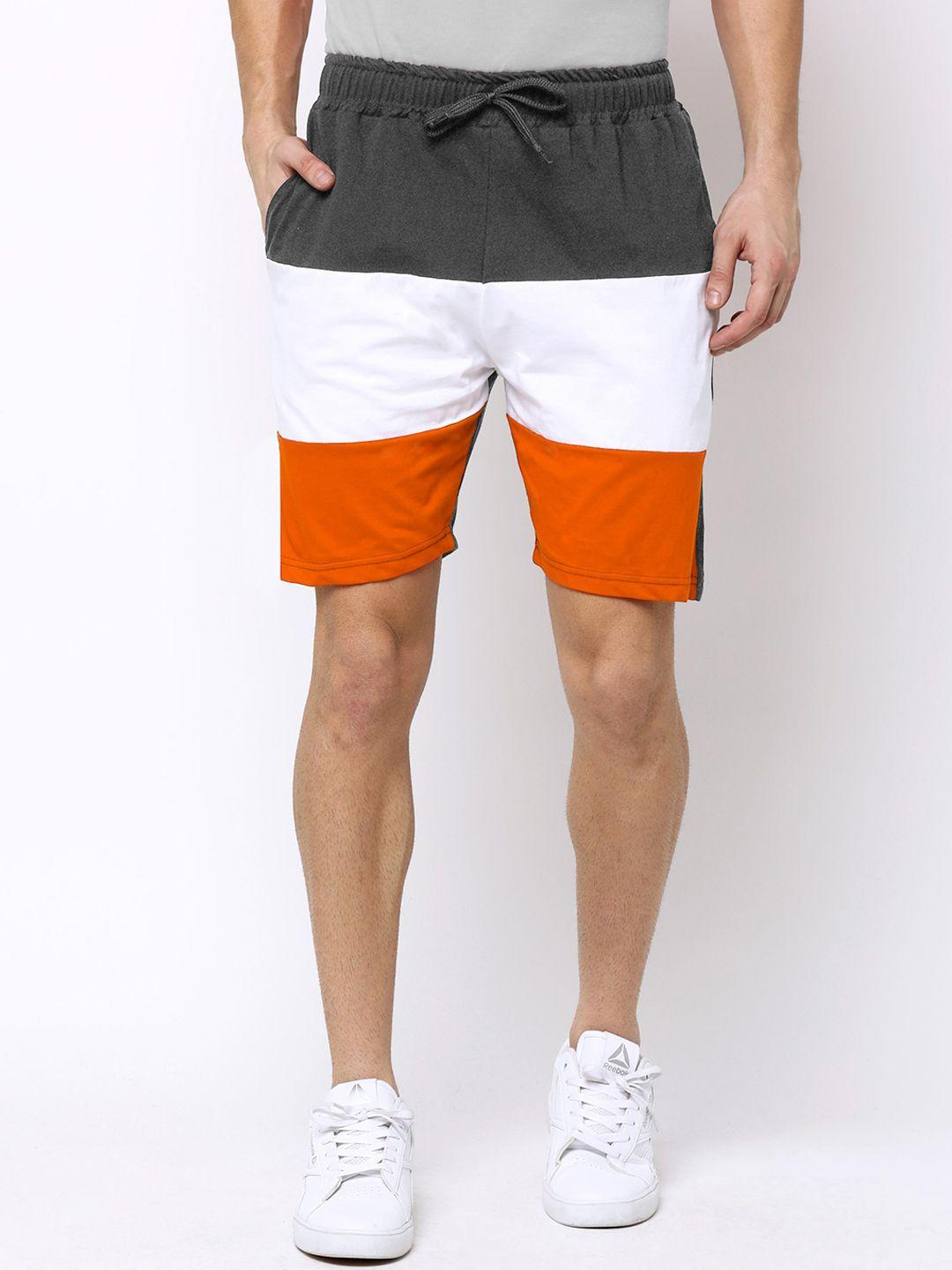 maniac men grey colourblocked slim fit cotton regular shorts