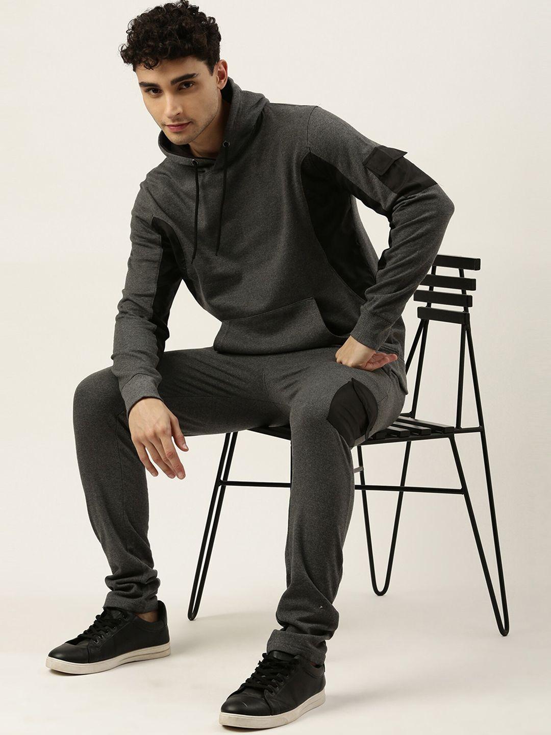 maniac men grey solid slim-fit pure cotton tracksuits