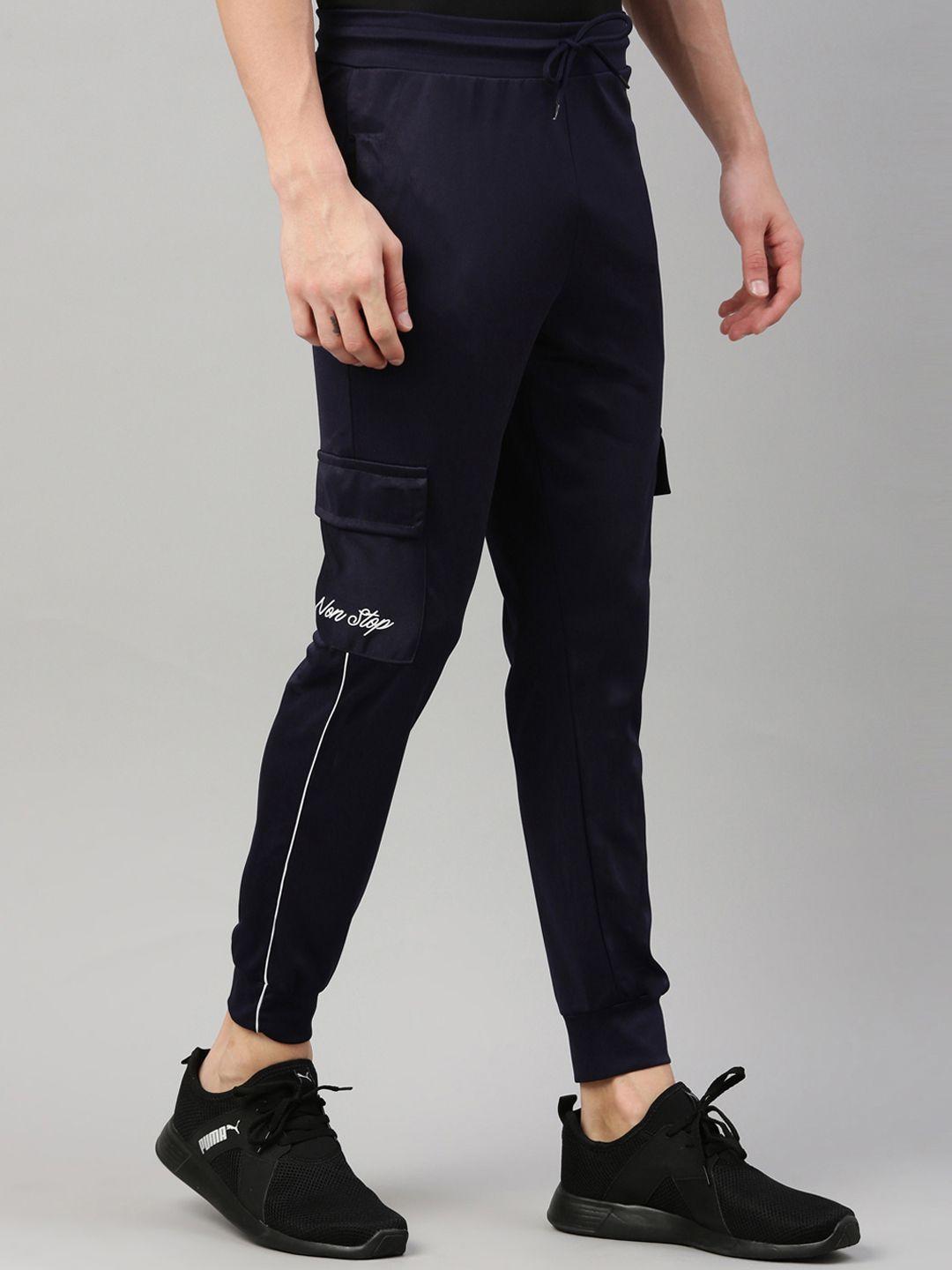 maniac men navy blue solid slim-fit joggers