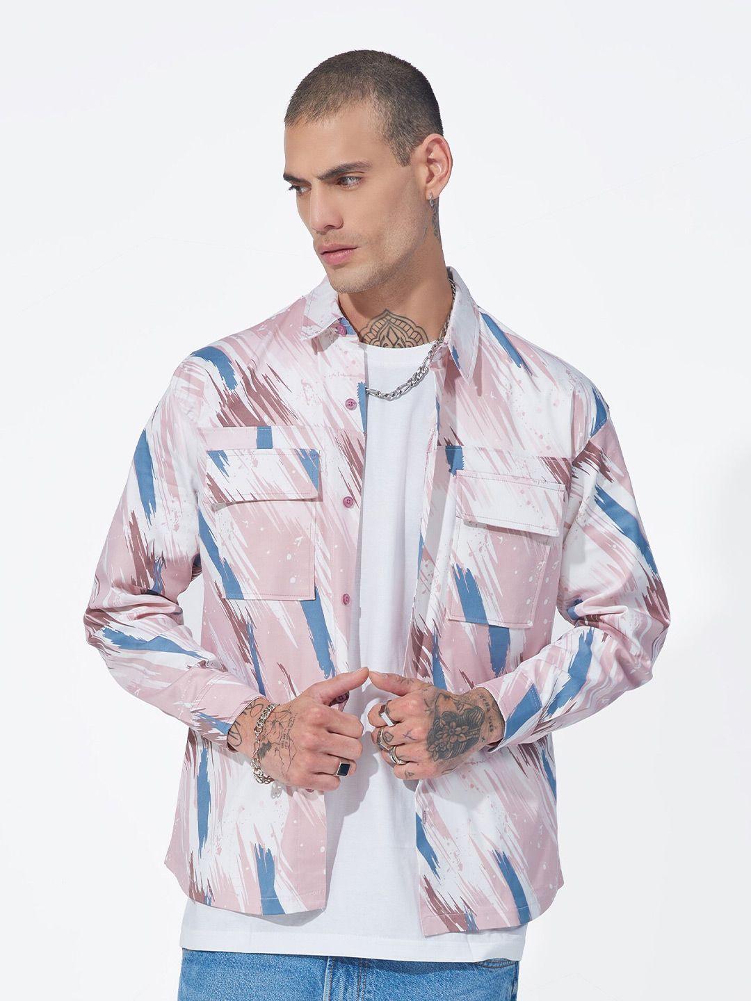 maniac men pink classic opaque printed casual shirt