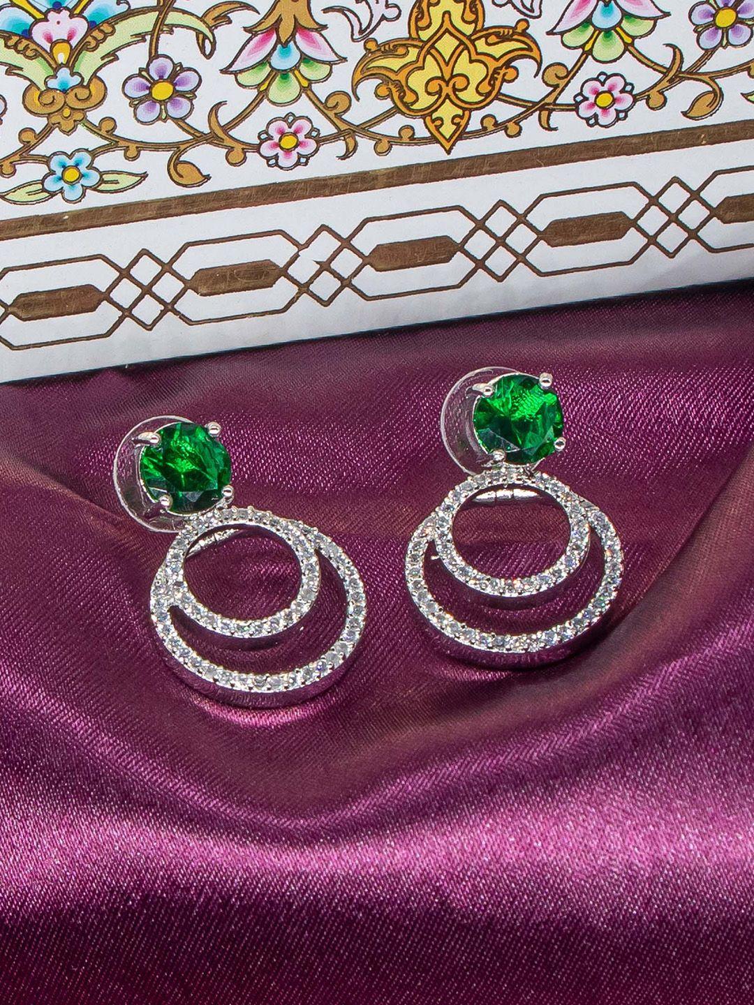 manikya rhodium-plated ad studded circular drop earrings