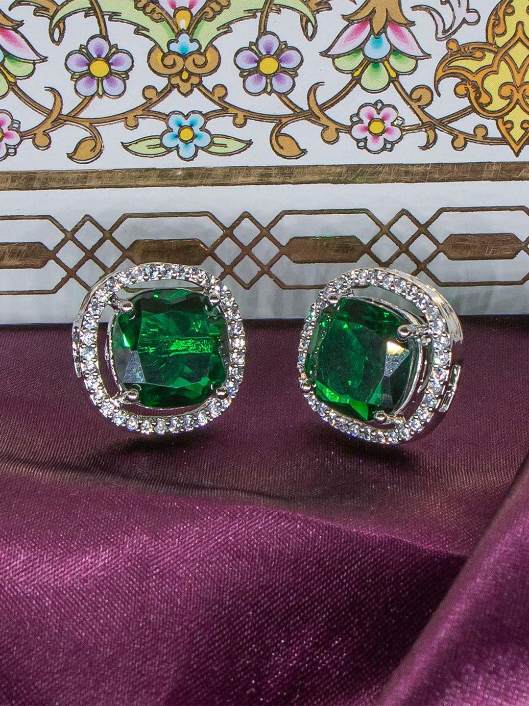 manikya rhodium-plated american diamond studded square studs earrings