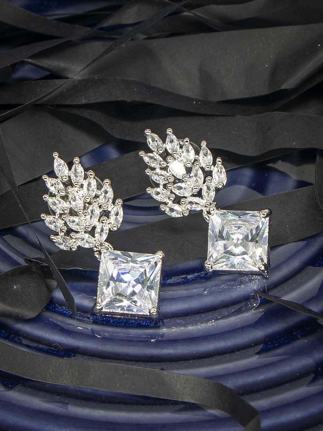 manikya rhodium-plated diamond shaped jhumkas