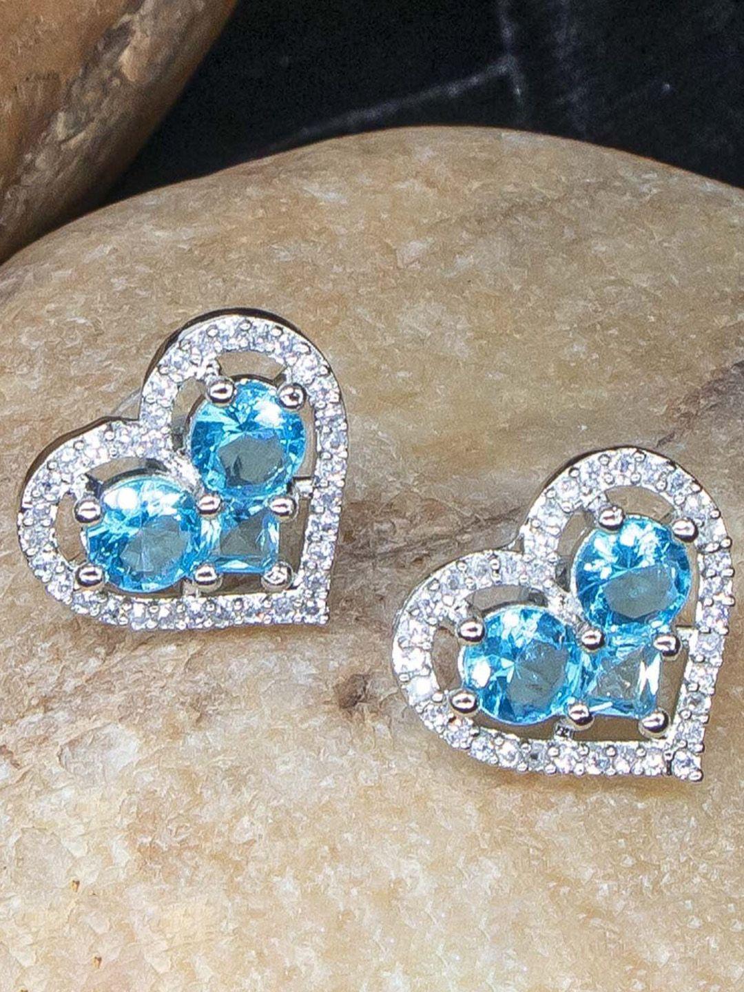 manikya rhodium plated heart american diamond shaped stud earrings