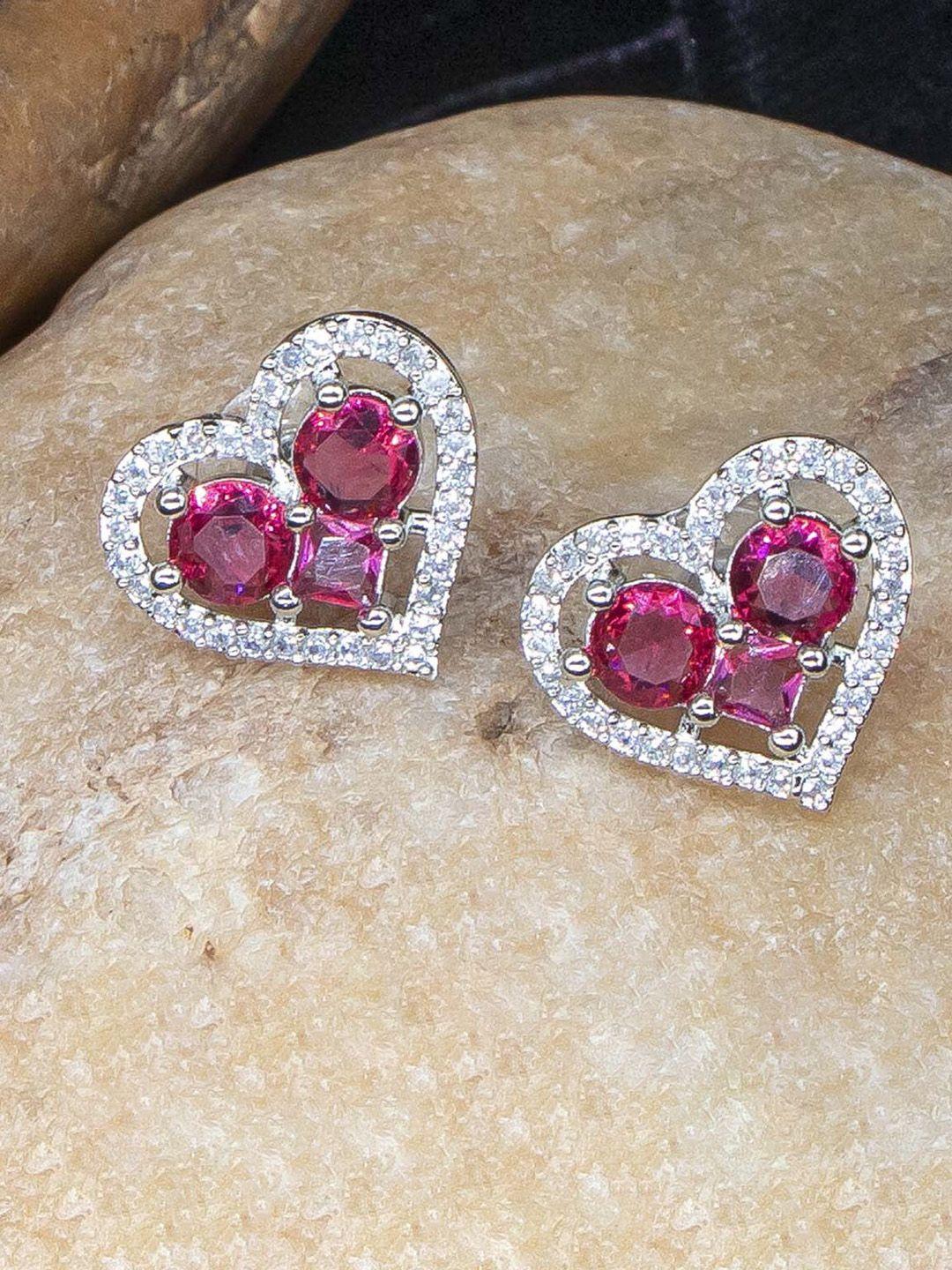 manikya rhodium-plated heart shaped studs earrings