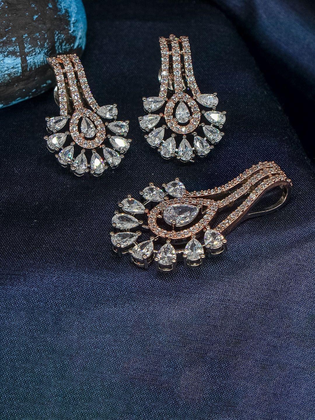 manikya rose gold-plated american diamond-studded pendant and earrings