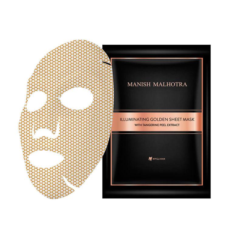 manish malhotra beauty by myglamm illuminating golden face sheet mask with tangerine peel extract